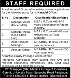 Staff Jobs in Madina Group of Industries Faisalabad